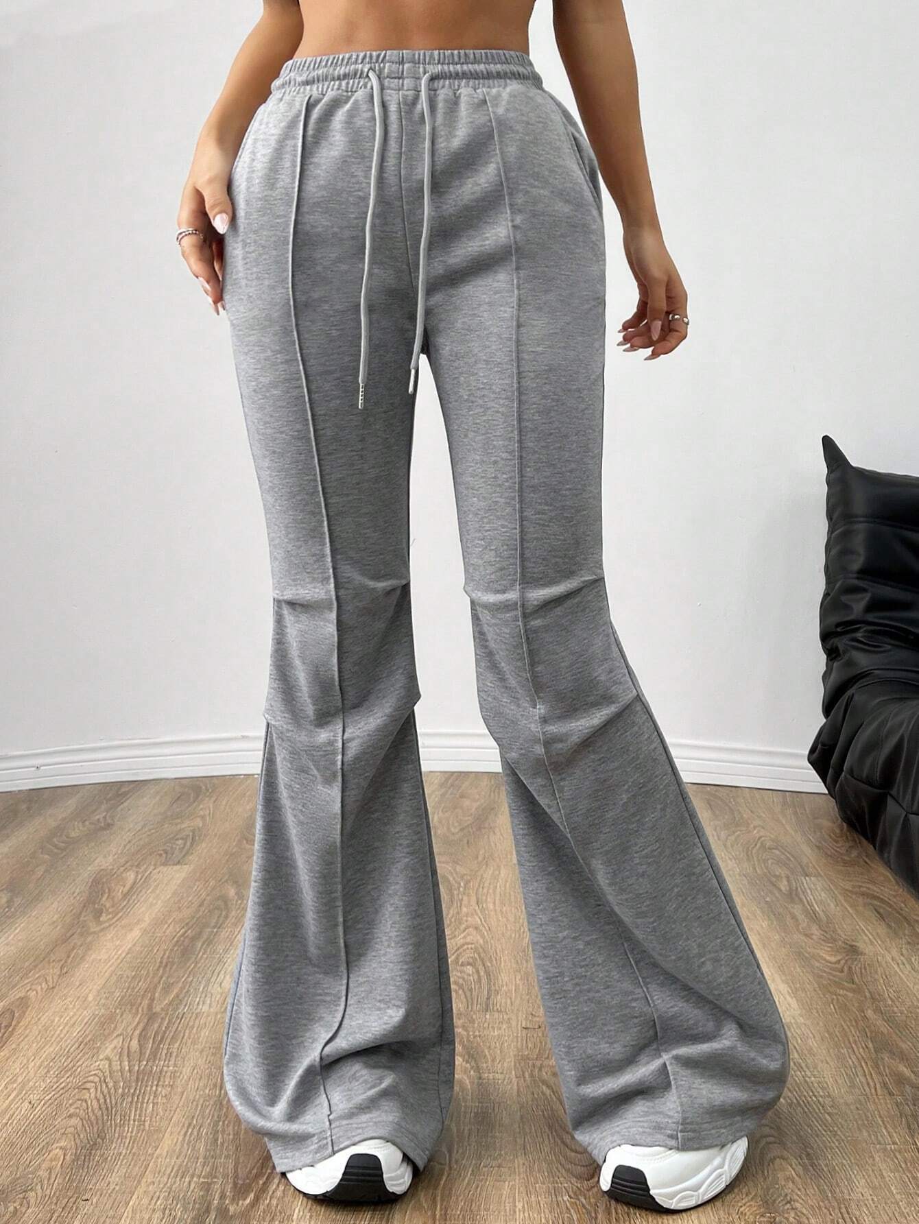 Women’s Minimalist Versatile Commuter Casual Pants – Spring/Summer Drawstring Elastic Waist Slimming Wide-Leg Long Pants