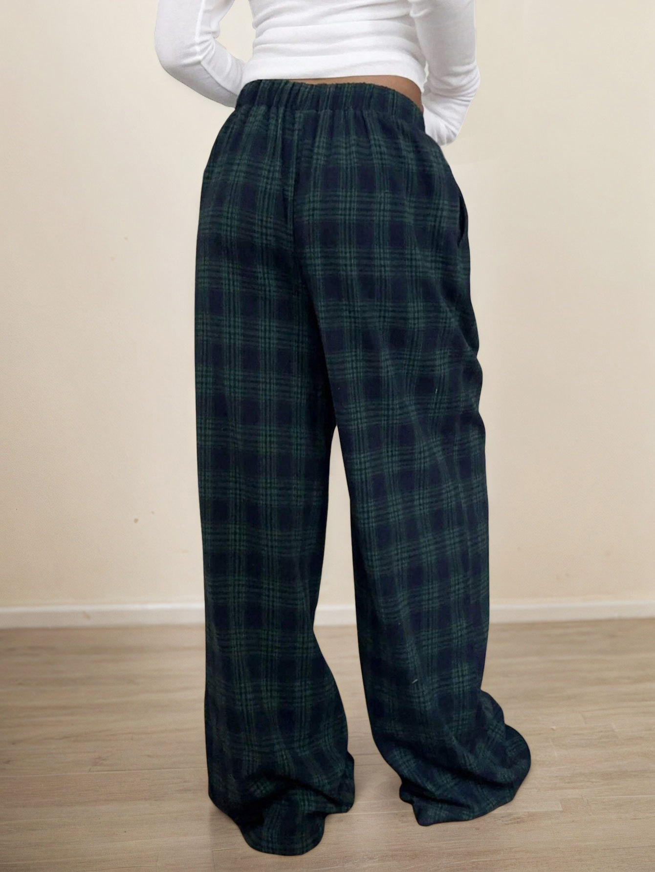 Women’s 2026 Versatile Casual Plaid Long Pants – Spring/Summer Elastic Waist Casual Pants
