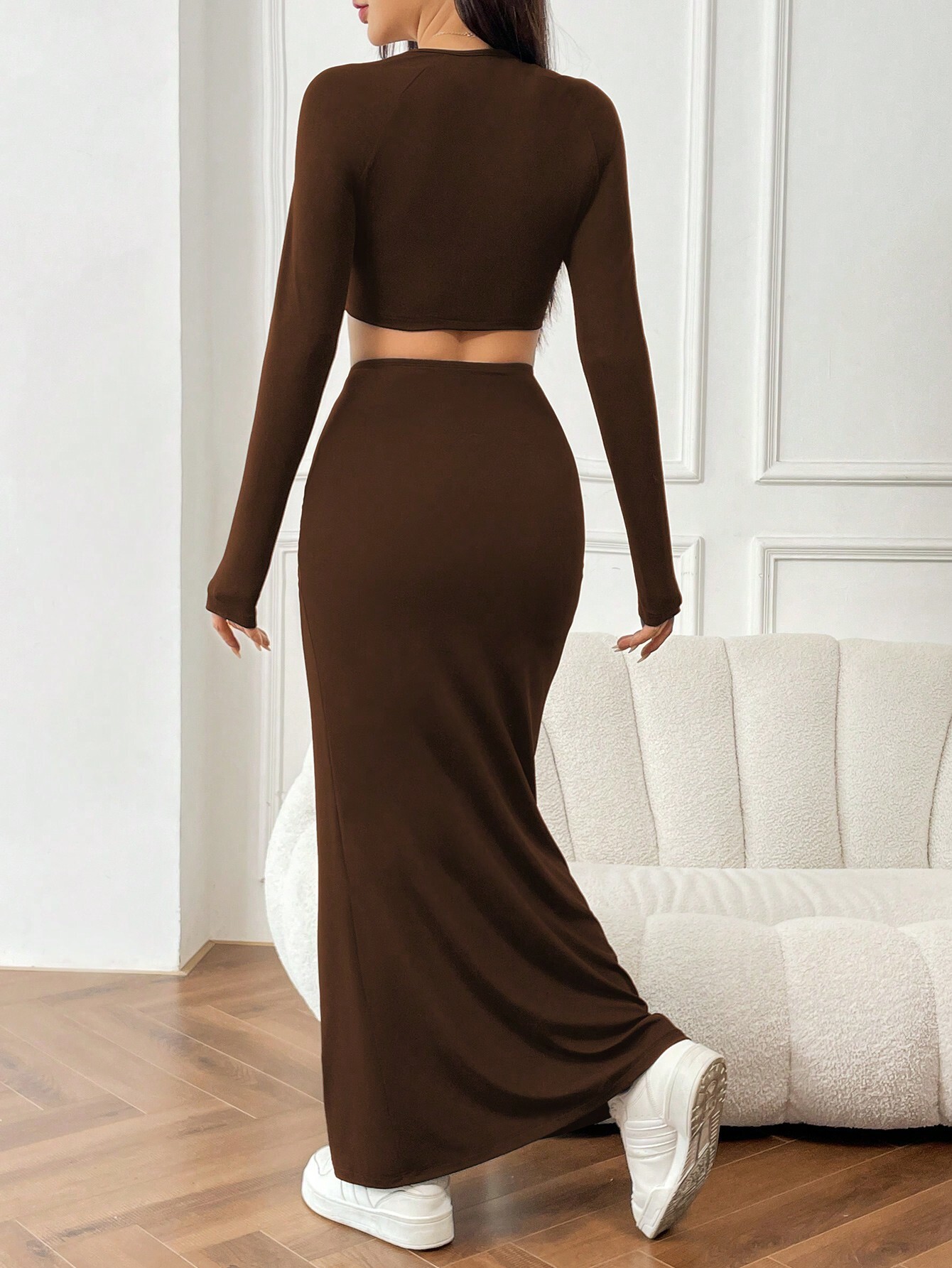 Women’s 2026 Spring/Summer New Arrival Minimalist Elegant Fashion Set – Crop Top Long Dress Two-Piece Set