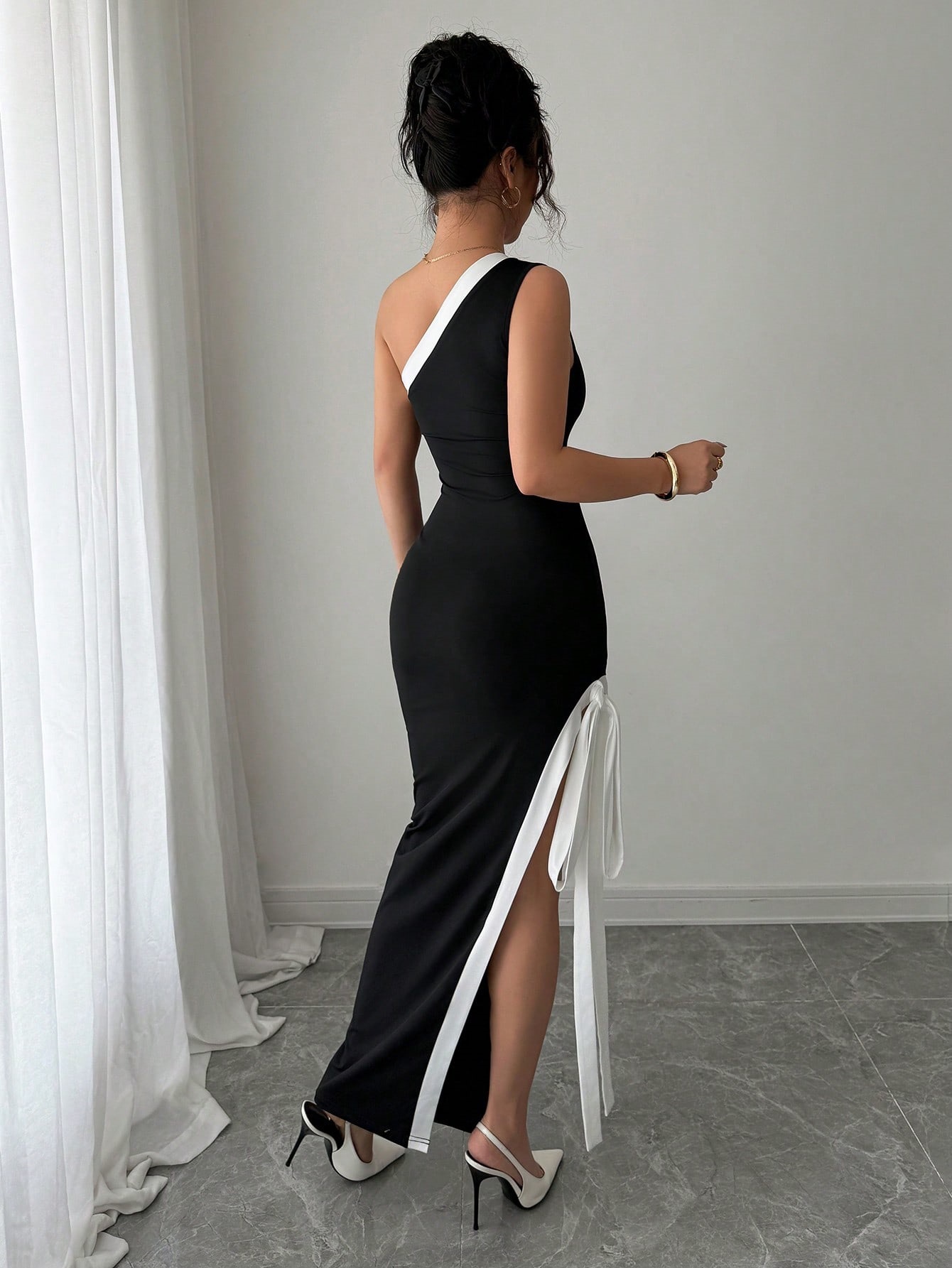 Women’s Celebrity Style Sexy Dress – Summer New Arrival Color-Block Slit Maxi Dress