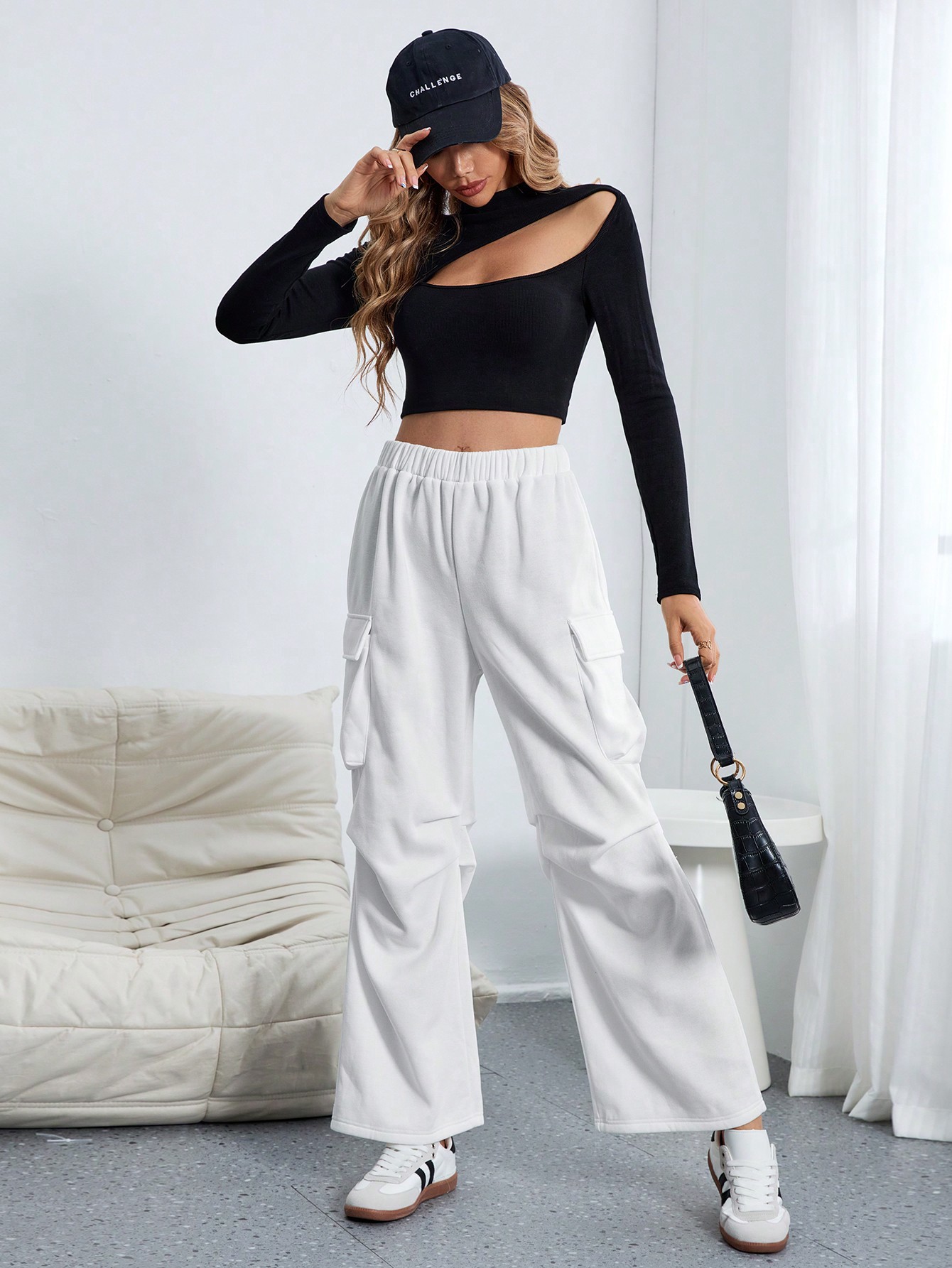 Women’s 2026 Fall/Winter Elastic Waist Cargo Pants – High-Street Loose Straight Wide-Leg Sports Casual Long Pants