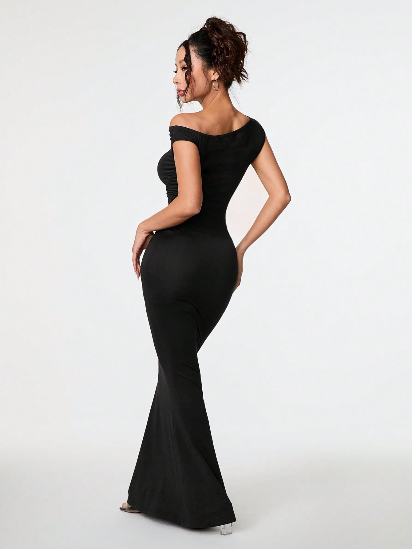 Women’s Bestseller Sexy Celebrity Style Dress – Summer Off-Shoulder Asymmetric Neck Black Evening Long Dress