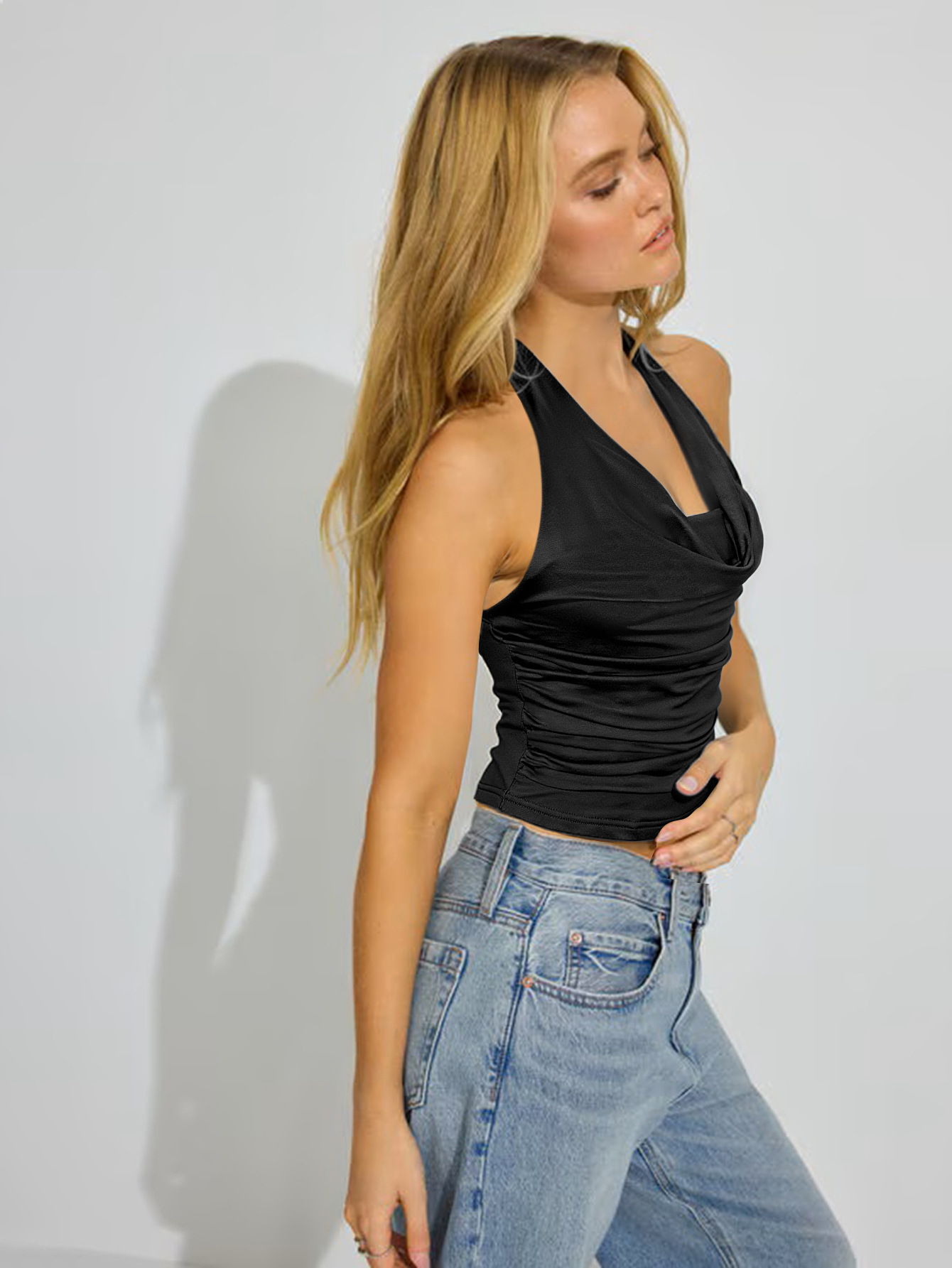 Women’s Pure & Flirty Draped Neck Halter Camisole – Summer New Arrival American Hot Girl Sexy Outerwear Top