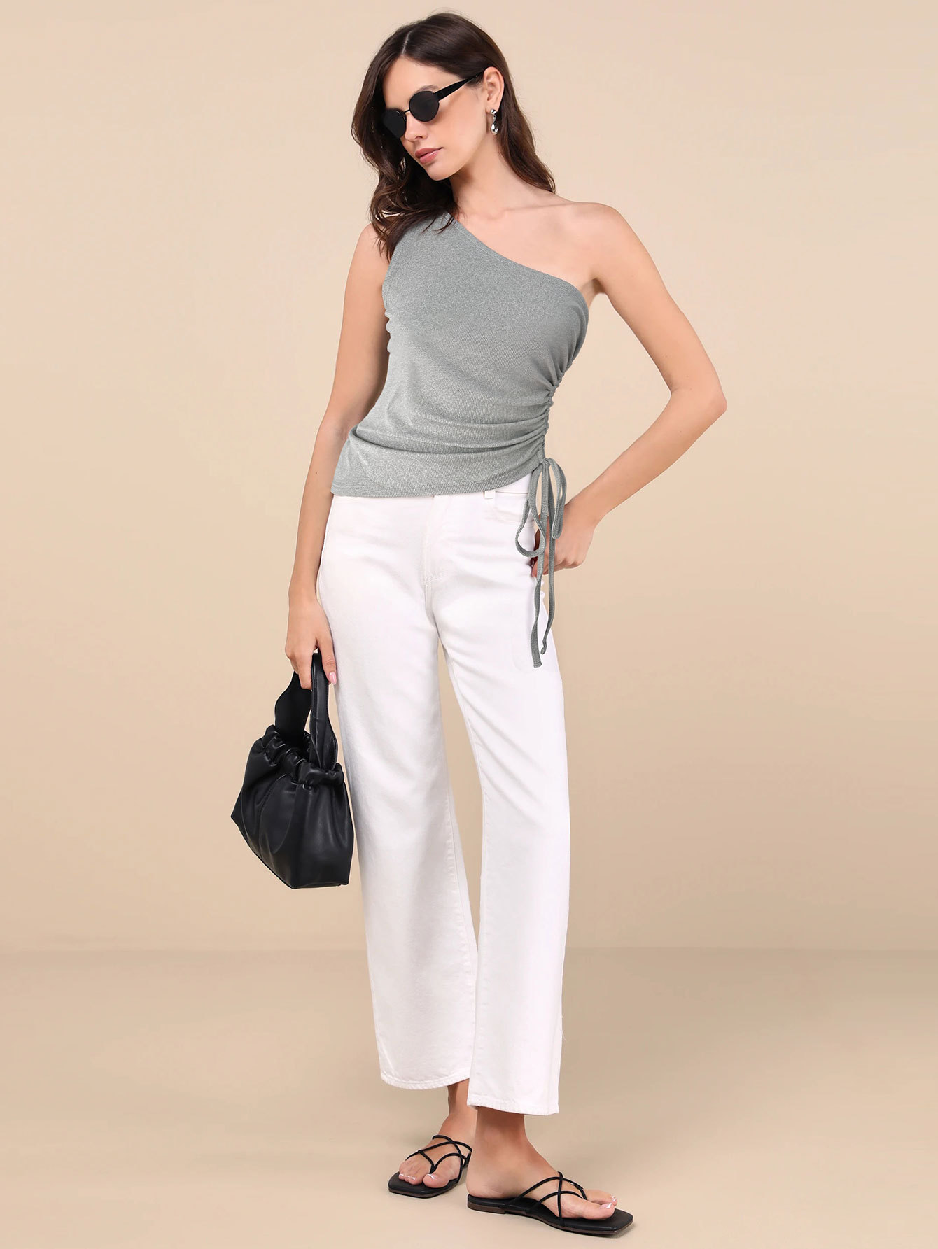 Women’s Summer New Arrival Asymmetric Drawstring Solid Sleeveless T-Shirt – Slim-Fit Sexy Ruched Top