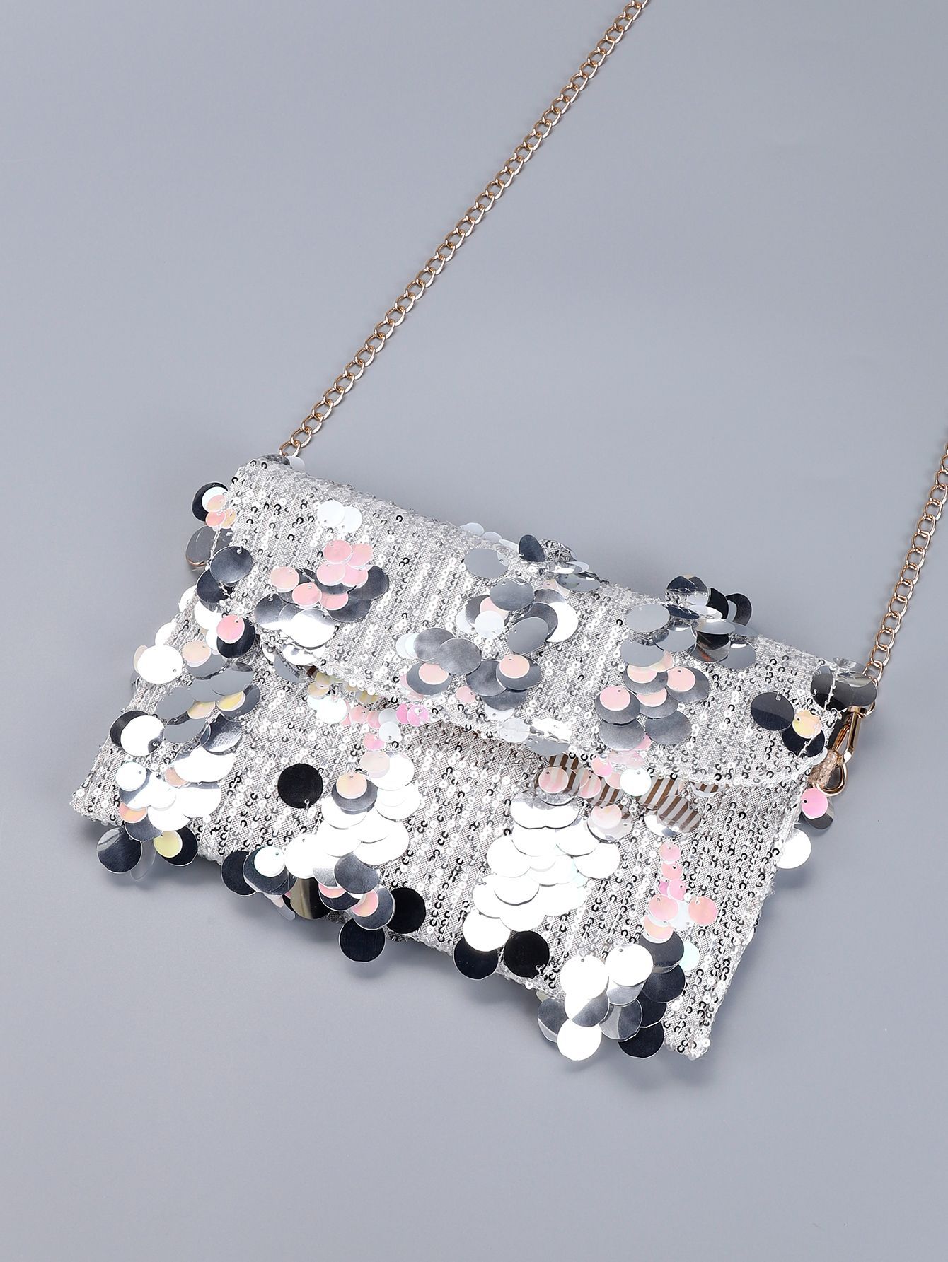 Women’s Sequin Embroidered Shoulder Bag – Chain Evening Bag Fashion Purse Spring/Summer Unique Envelope Bag Silver Handbag