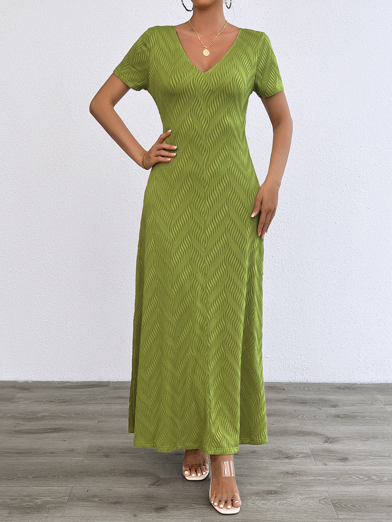 Women’s Plus Size Solid Sexy Deep V-Neck Short Sleeve Long Dress – Summer New Arrival Bestseller