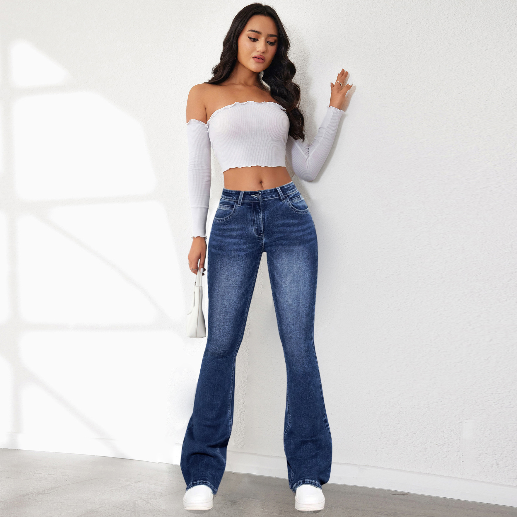 Women’s Stretch Flared Jeans – Summer New Arrival, Vintage Washed Long Denim Pants