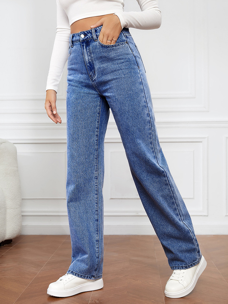 Women’s High-Waist Stretch Straight-Leg Long Jeans – Bestseller Washed Denim Fashion