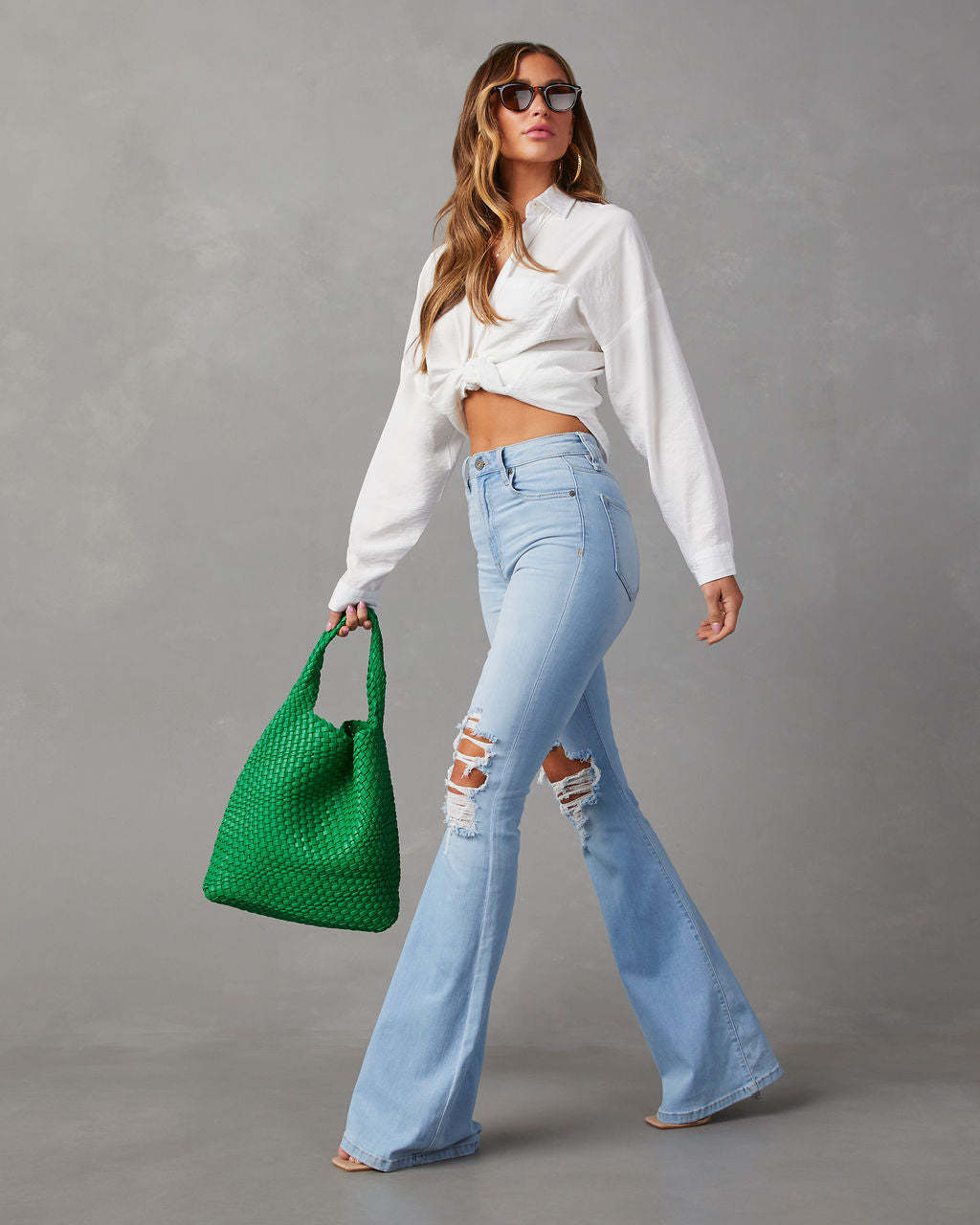 Women’s High-Waist Washed Ripped Wide-Leg Long Jeans – Spring/Summer Elegant Denim Pants