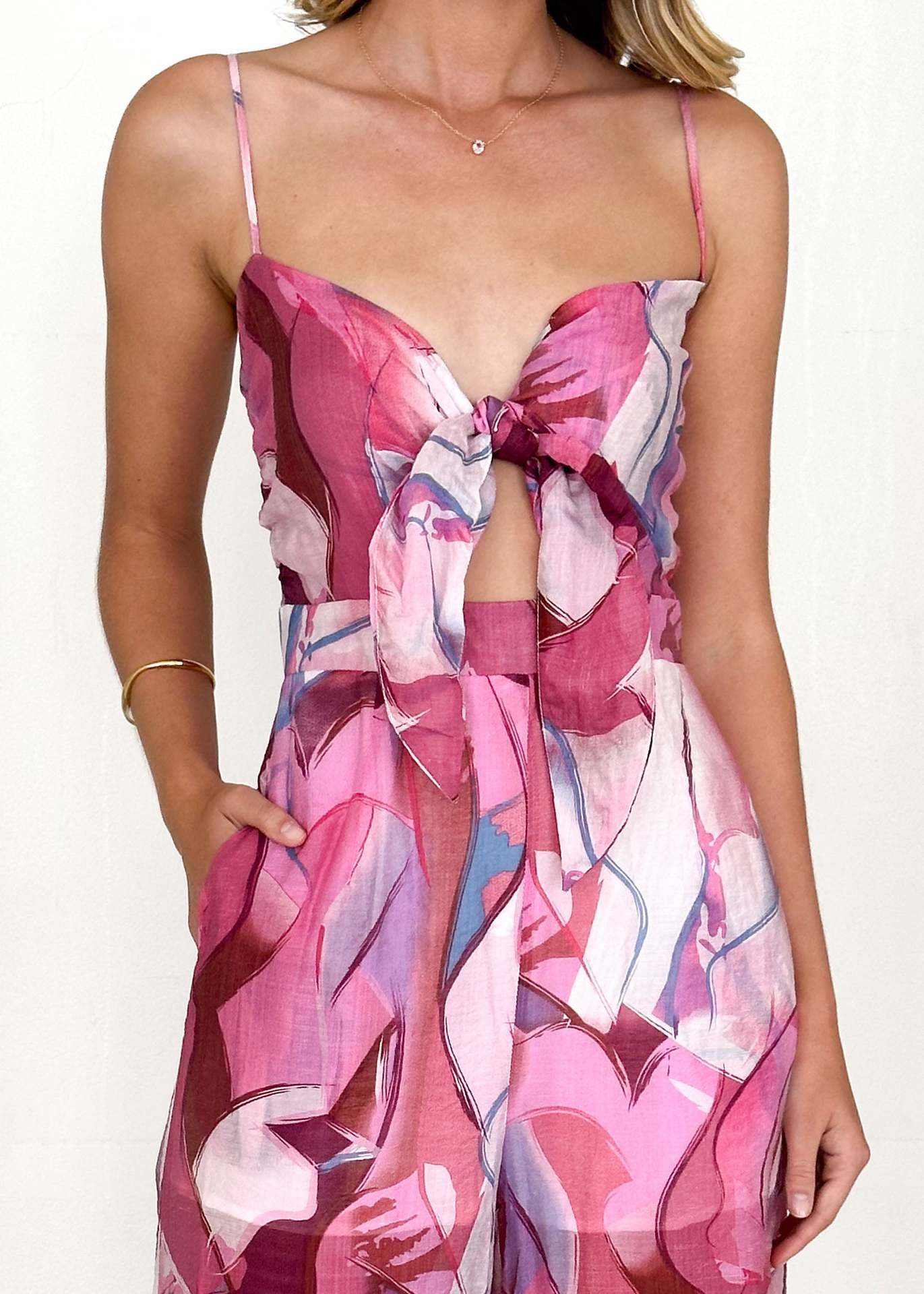 Women’s Bestseller New Arrival Casual Jumpsuit – Printed Camisole Tie Bow Detail