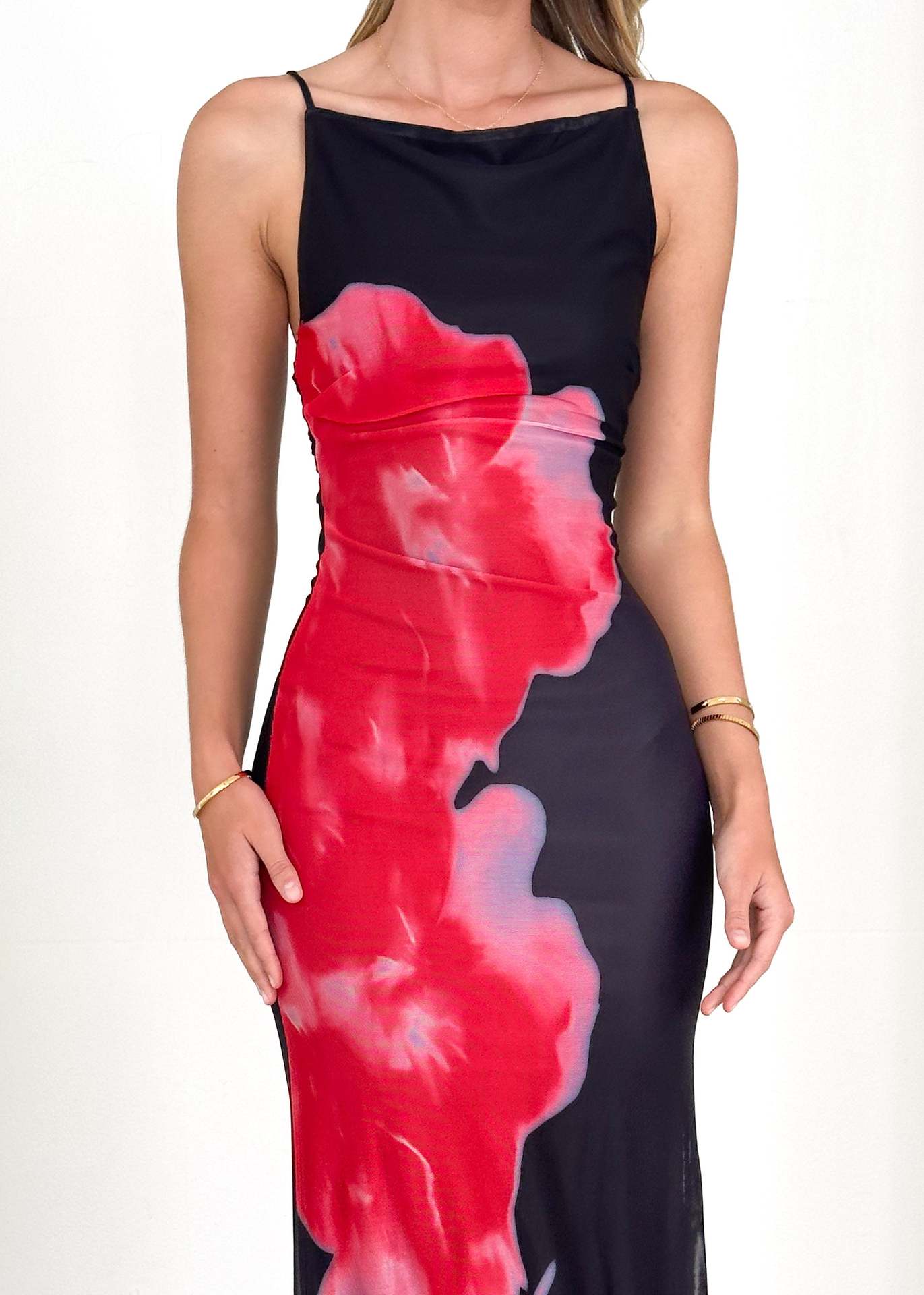 Women’s Spring/Summer New Arrival Slim-Fit Camisole Color-Block Floral Print Maxi Dress