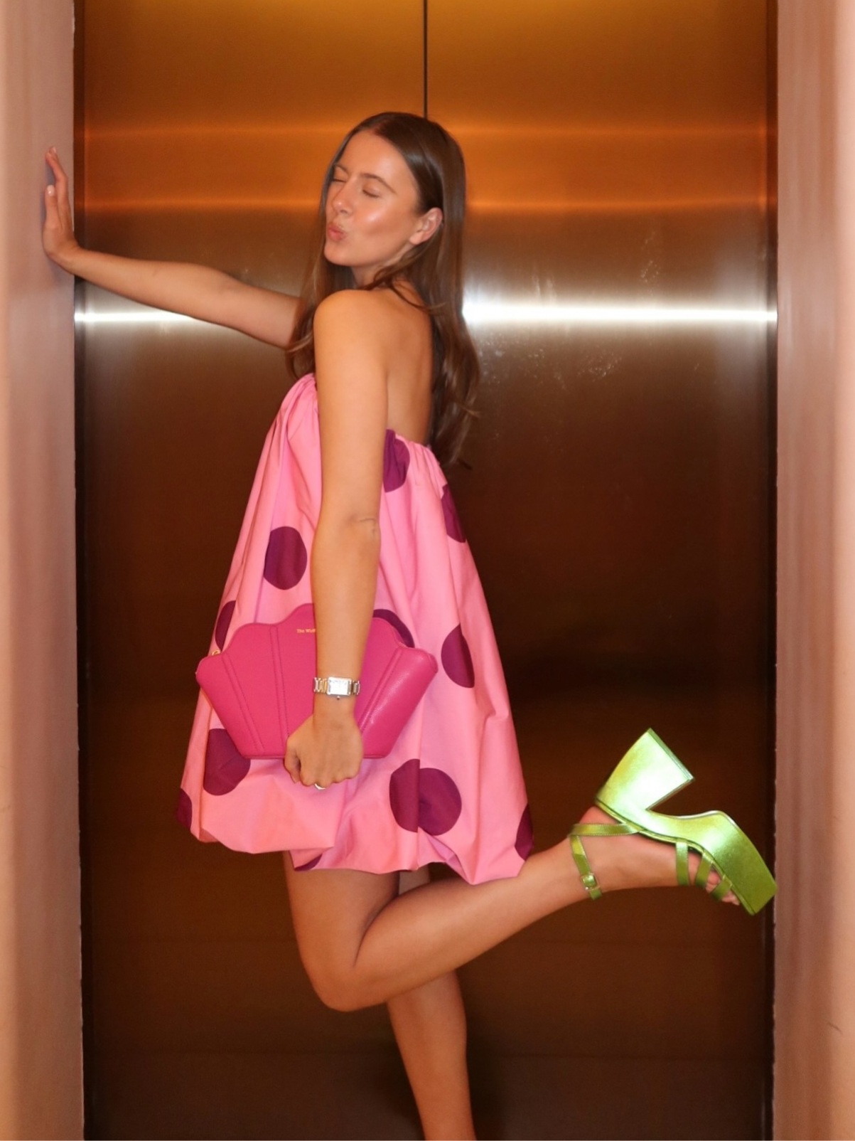 Women’s Spring/Summer New Arrival Polka Dot Print Mini Strapless Dress