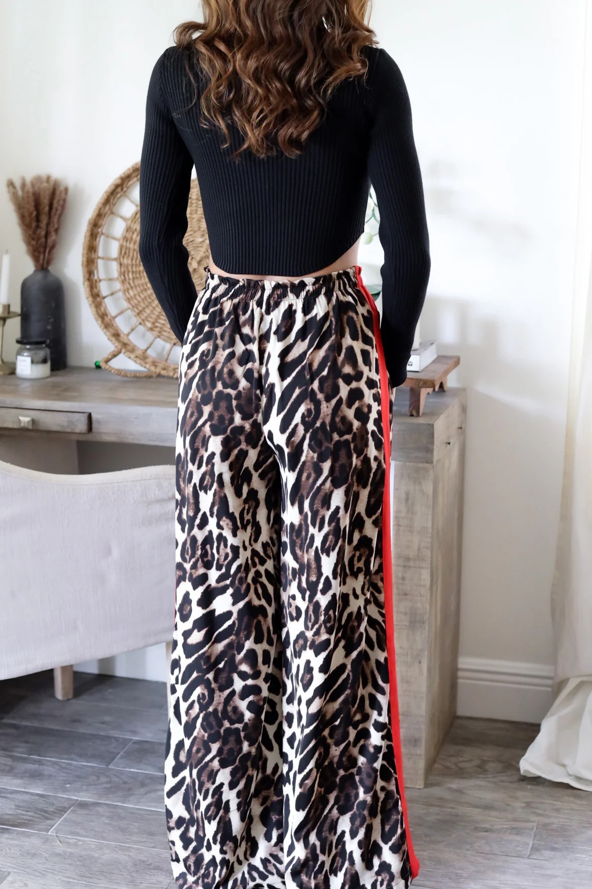 Women’s New Arrival Leopard Print Patchwork Elegant Wide-Leg Long Pants