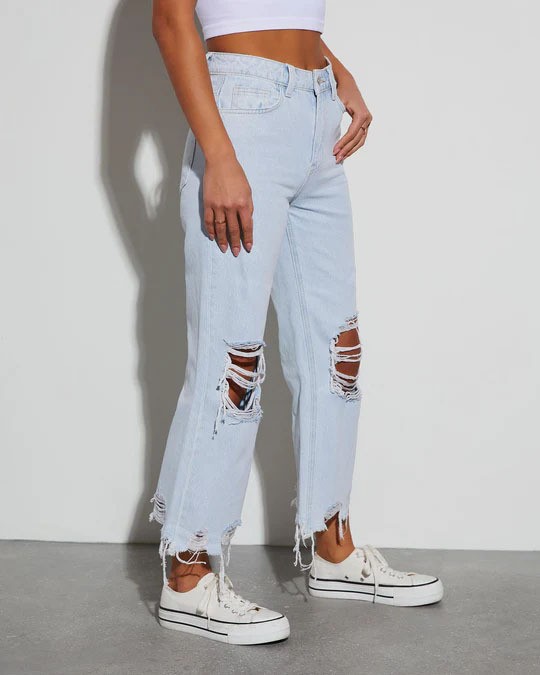 Women’s Vintage Wide-Leg Loose Straight-Leg Ripped Long Jeans