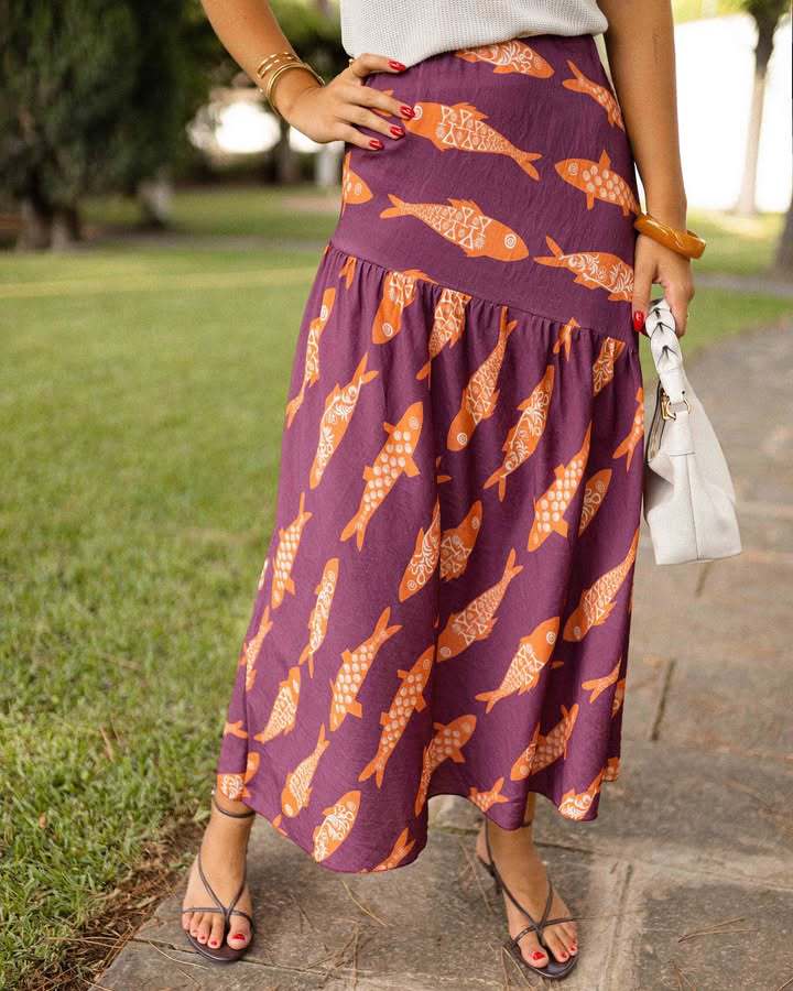 Women’s Fall New Arrival Printed High-Waist Casual Resort Long Skirt