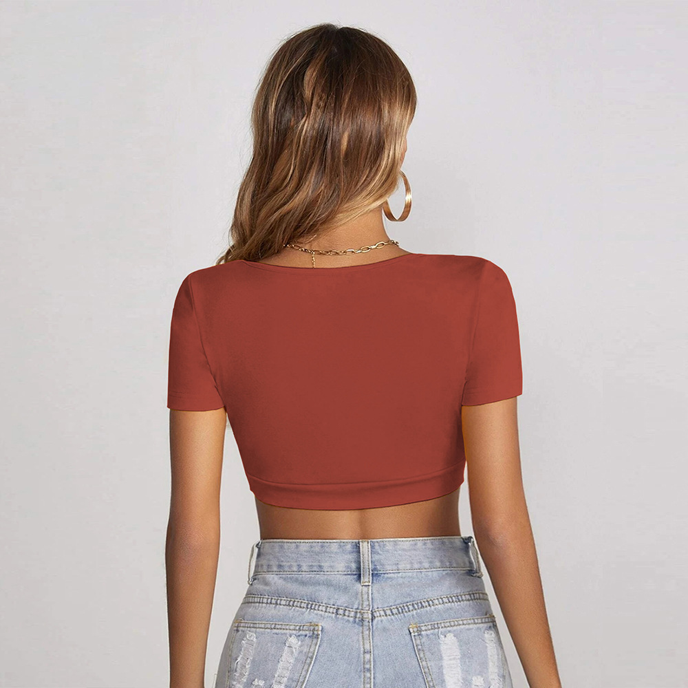 Women’s Summer New Arrival Square Neck Crop T-Shirt – Sexy Slim-Fit Streetwear Short Sleeve Top