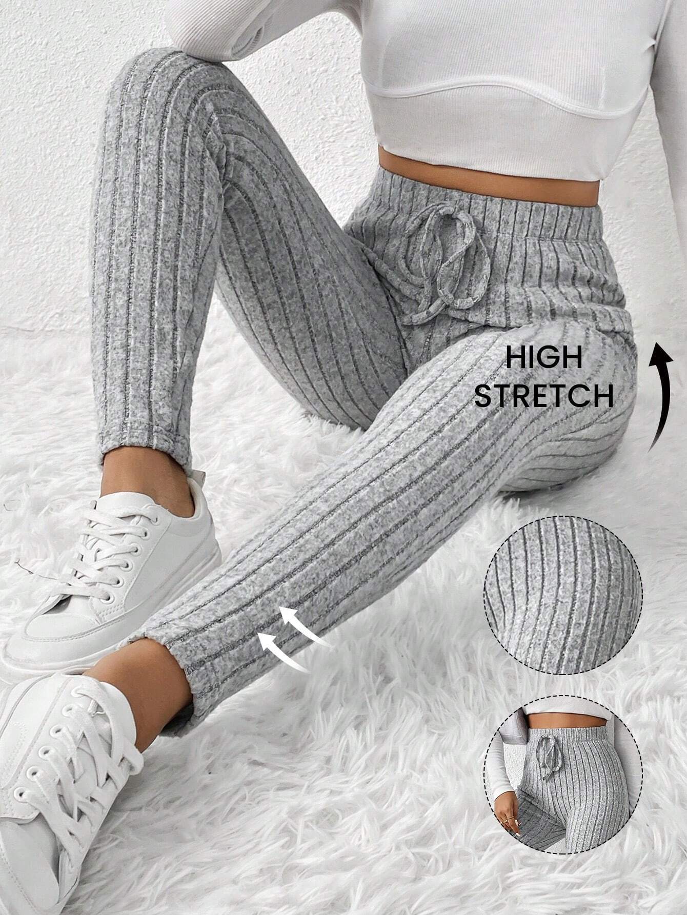 Women’s Basic Fashion Minimalist Knit Casual Pants – Spring/Summer New Arrival Slim-Fit Leg-Slimming 9/10 Length Pants