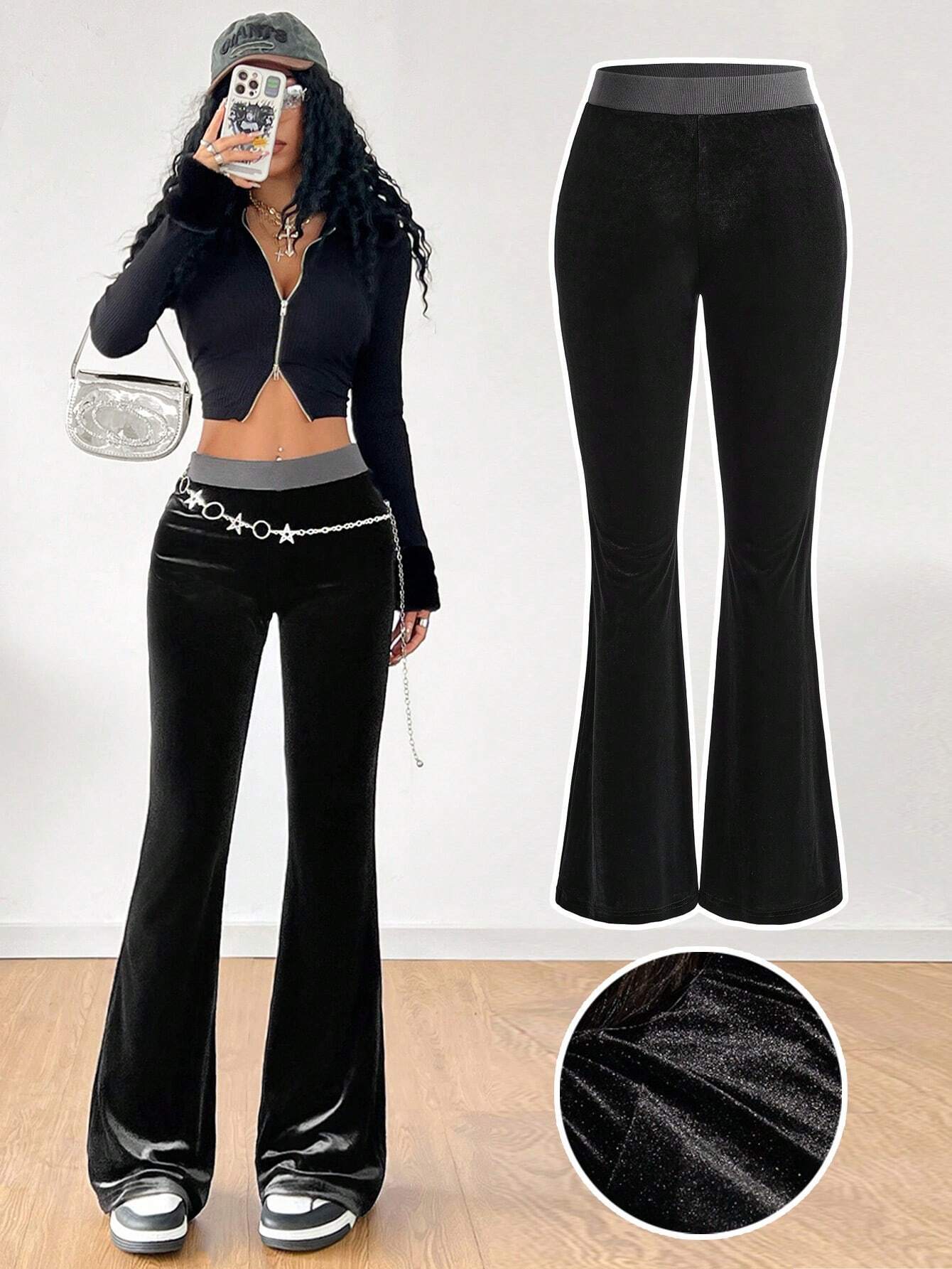 Women’s 2026 Minimalist Korean Velvet Casual Pants – Spring/Summer High-Waist Slim-Fit Elastic Waist Wide-Leg Long Pants