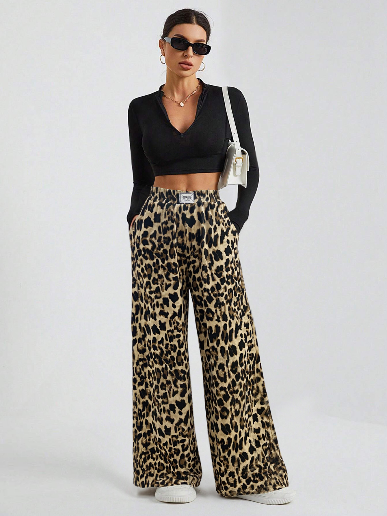 Women’s Retro Chic Leopard Print Wide-Leg Pants – Spring/Summer High-Waist Draping Loose Long Pants Ins Style Floor-Length Trousers