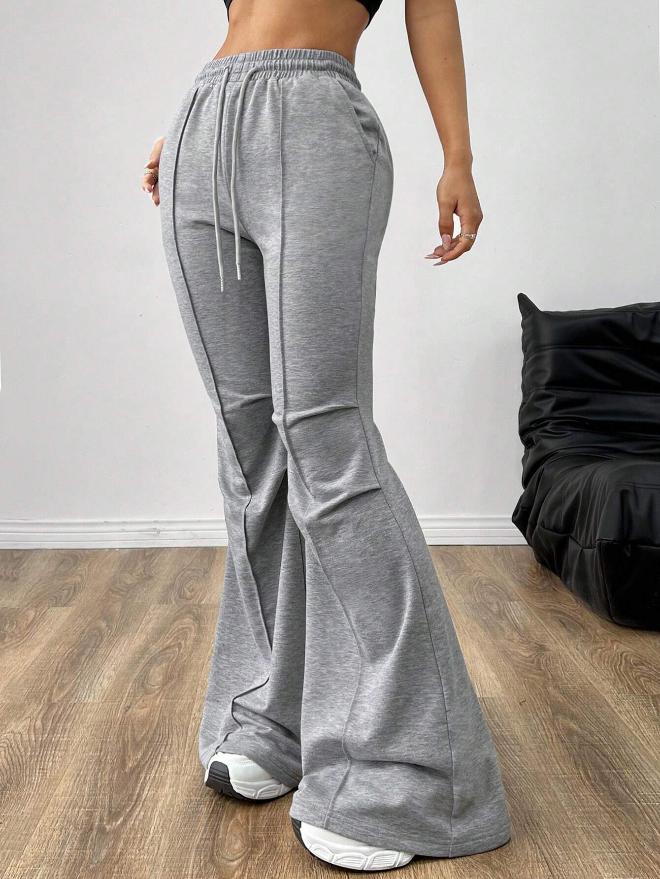 Women’s Minimalist Versatile Commuter Casual Pants – Spring/Summer Drawstring Elastic Waist Slimming Wide-Leg Long Pants