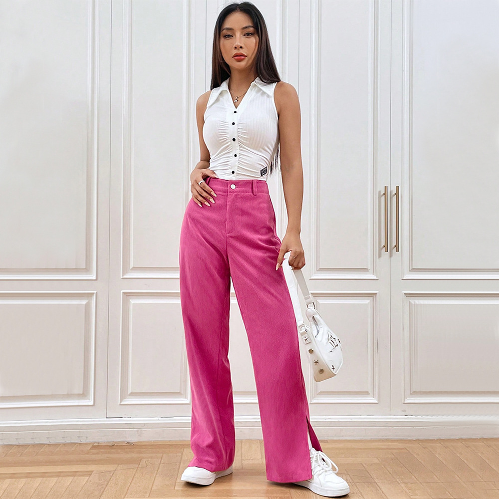 Women’s 2026 Corduroy Casual Straight-Leg Pants – Hem Slit Fashion Trendy Winter Casual Long Pants