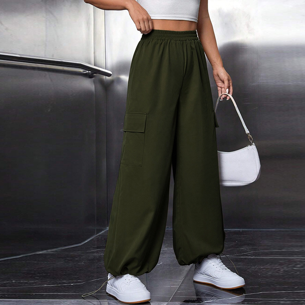 Women’s Spring/Summer 2026 New Arrival Elastic Waist Loose Casual Wide-Leg Sport Cargo Pants Elastic Cuff Long Pants