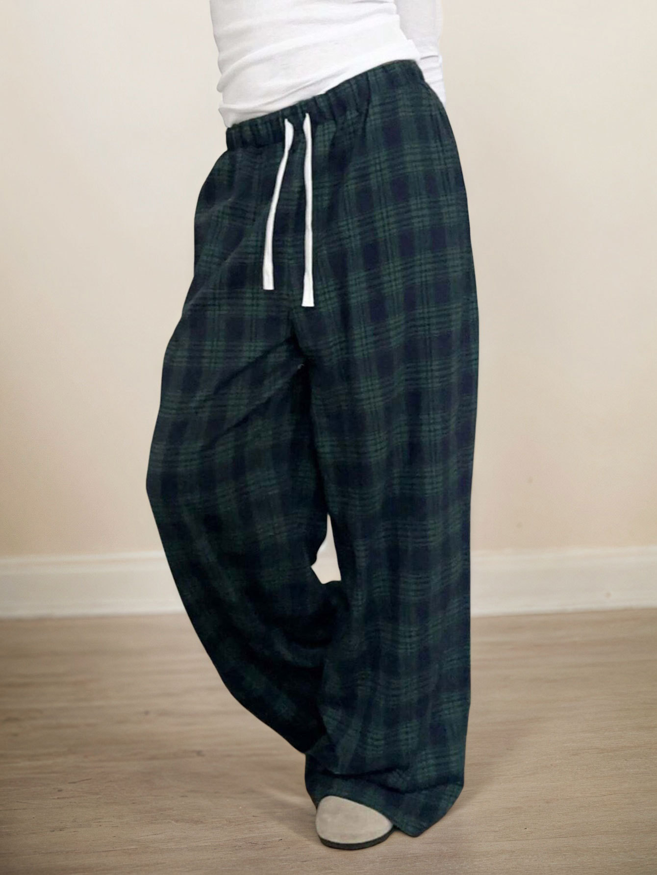 Women’s 2026 Versatile Casual Plaid Long Pants – Spring/Summer Elastic Waist Casual Pants