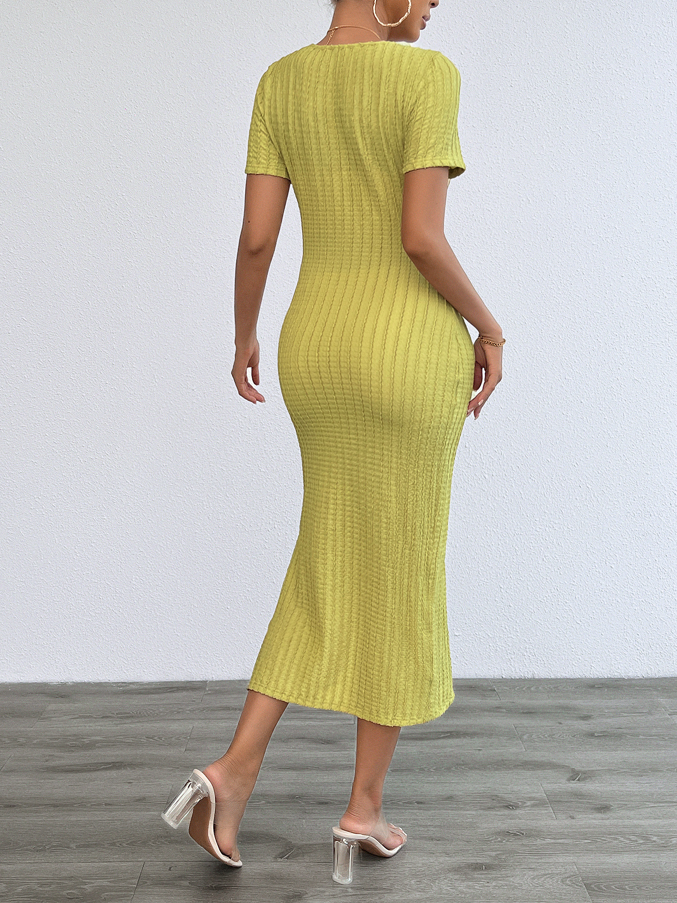 Women’s Spring/Summer New Arrival Fashion Casual Solid Round Neck Slim-Fit Dress