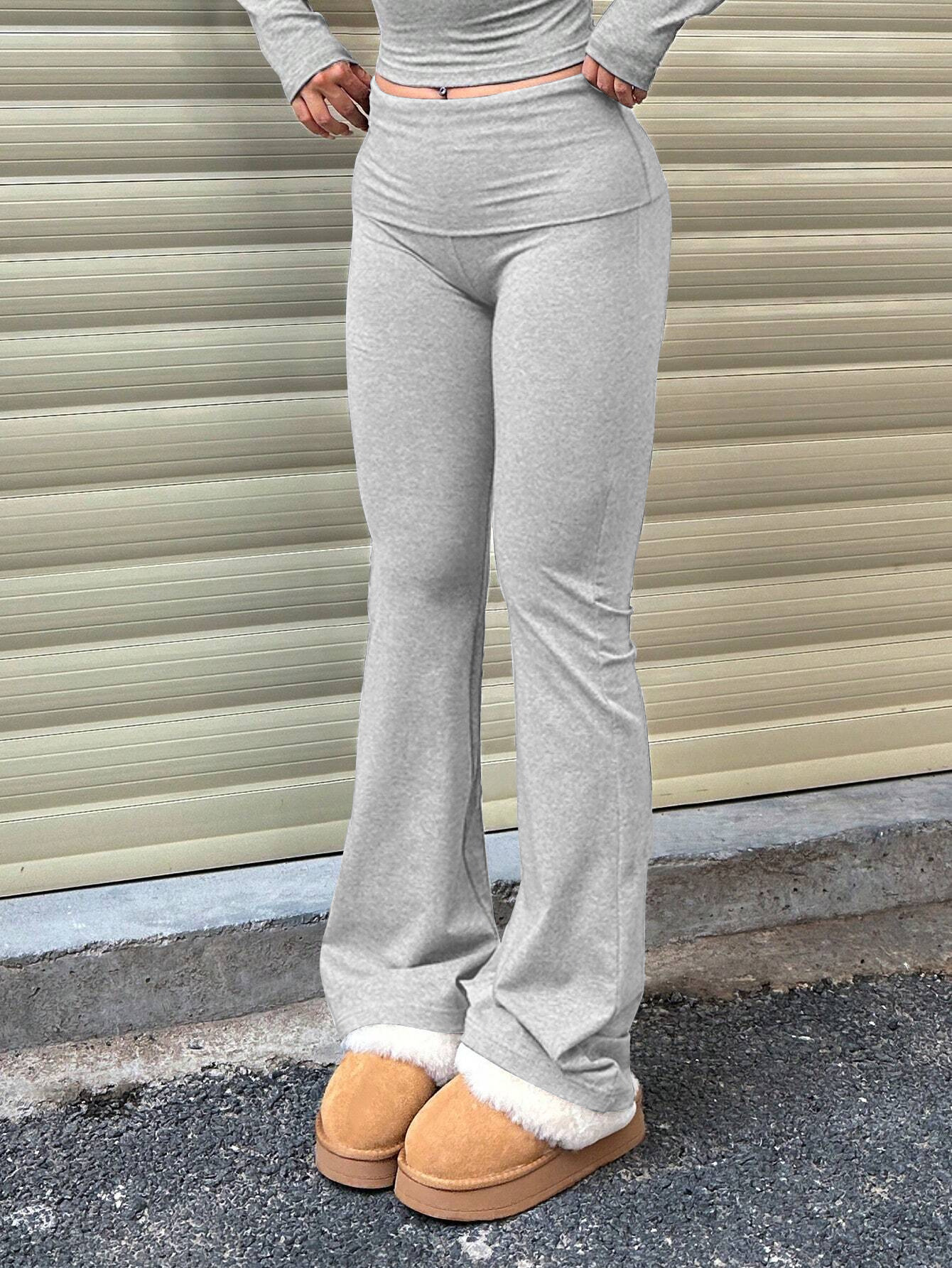 Women’s Ins Bestseller 2026 Sexy Hot Girl Slim-Fit Knit Designer Wide Waistband Slimming Micro-Flared Long Pants