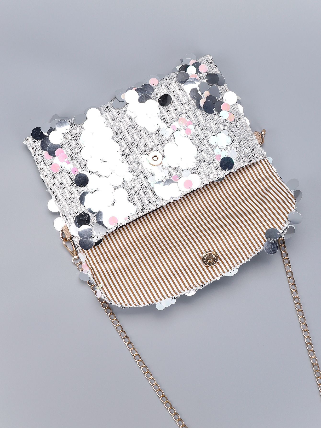Women’s Sequin Embroidered Shoulder Bag – Chain Evening Bag Fashion Purse Spring/Summer Unique Envelope Bag Silver Handbag