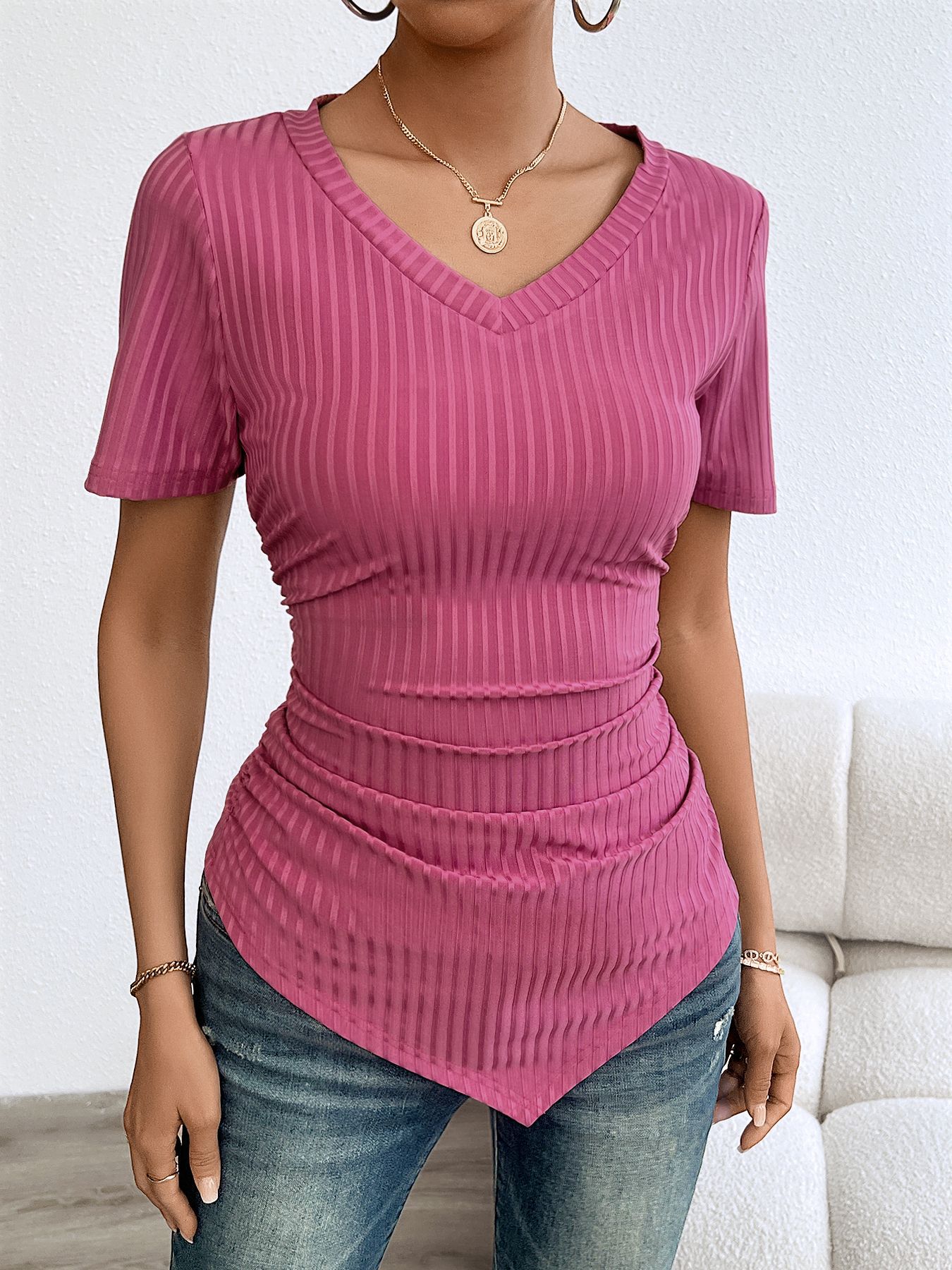 Women’s Spring/Summer Y2K Solid Color Slimming Short Sleeve T-Shirt