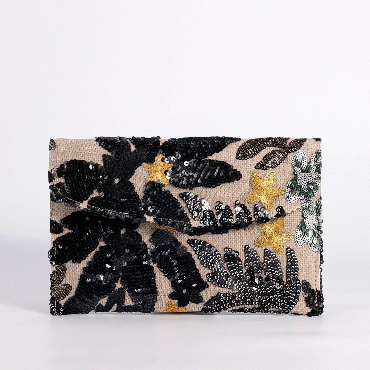Women’s High-End Envelope Bag – Sequin Embroidery Straw Woven Unique Clutch Bag Summer Handmade Woven Purse