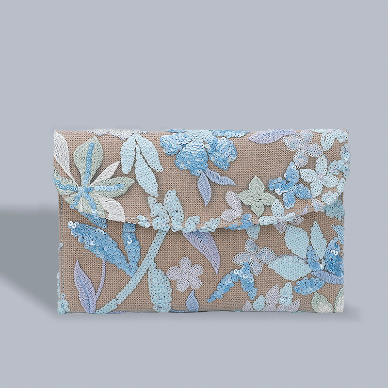 Women’s High-End Envelope Bag – Sequin Embroidery Straw Woven Unique Clutch Bag Summer Handmade Woven Purse