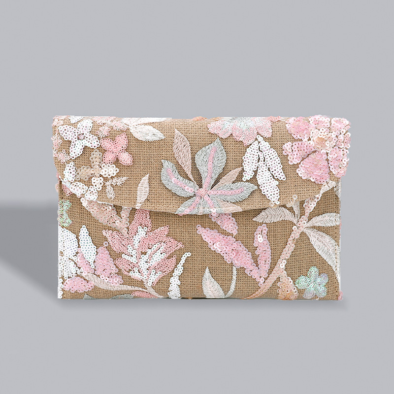 Women’s High-End Envelope Bag – Sequin Embroidery Straw Woven Unique Clutch Bag Summer Handmade Woven Purse