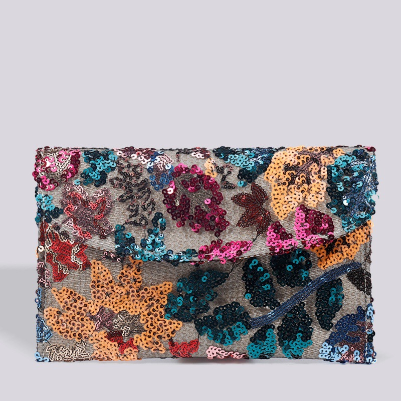 Women’s High-End Envelope Bag – Sequin Embroidery Straw Woven Unique Clutch Bag Summer Handmade Woven Purse