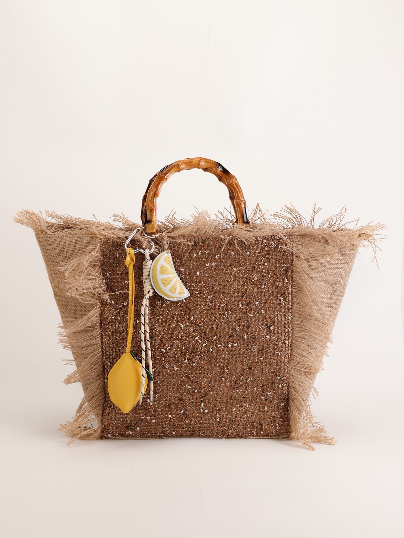 Women’s Bohemian Beach Straw Woven Bag with Strap – Bamboo Handle Tote Bag Women’s Summer Handbag