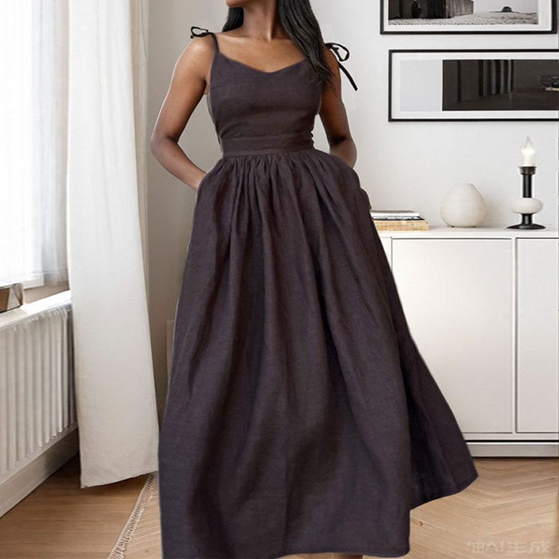 Women’s Spring New Arrival Elegant Sexy Solid Forest High-Waist Camisole Dress