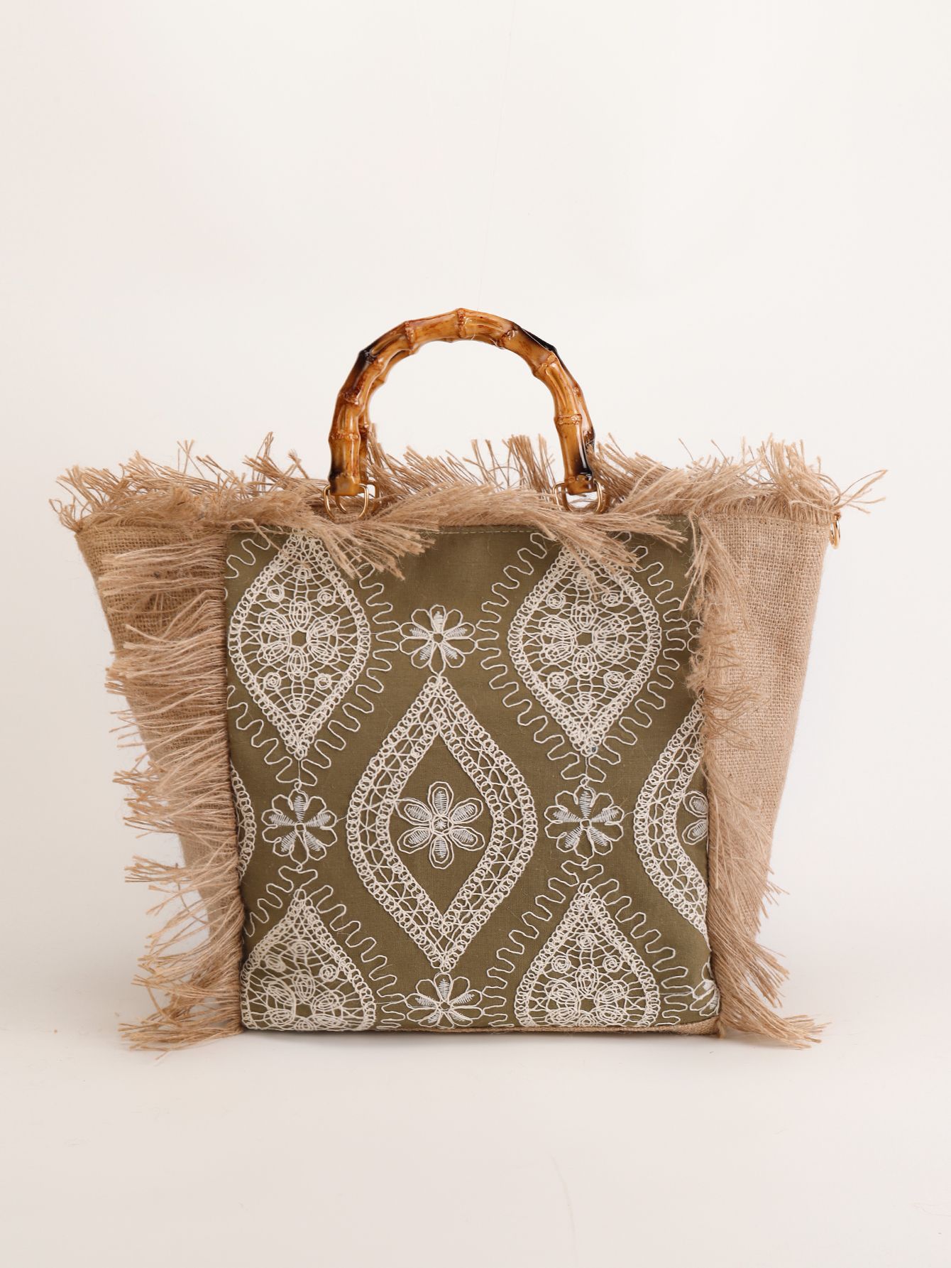 Women’s Bohemian Beach Straw Woven Bag with Strap – Bamboo Handle Tote Bag Women’s Summer Handbag