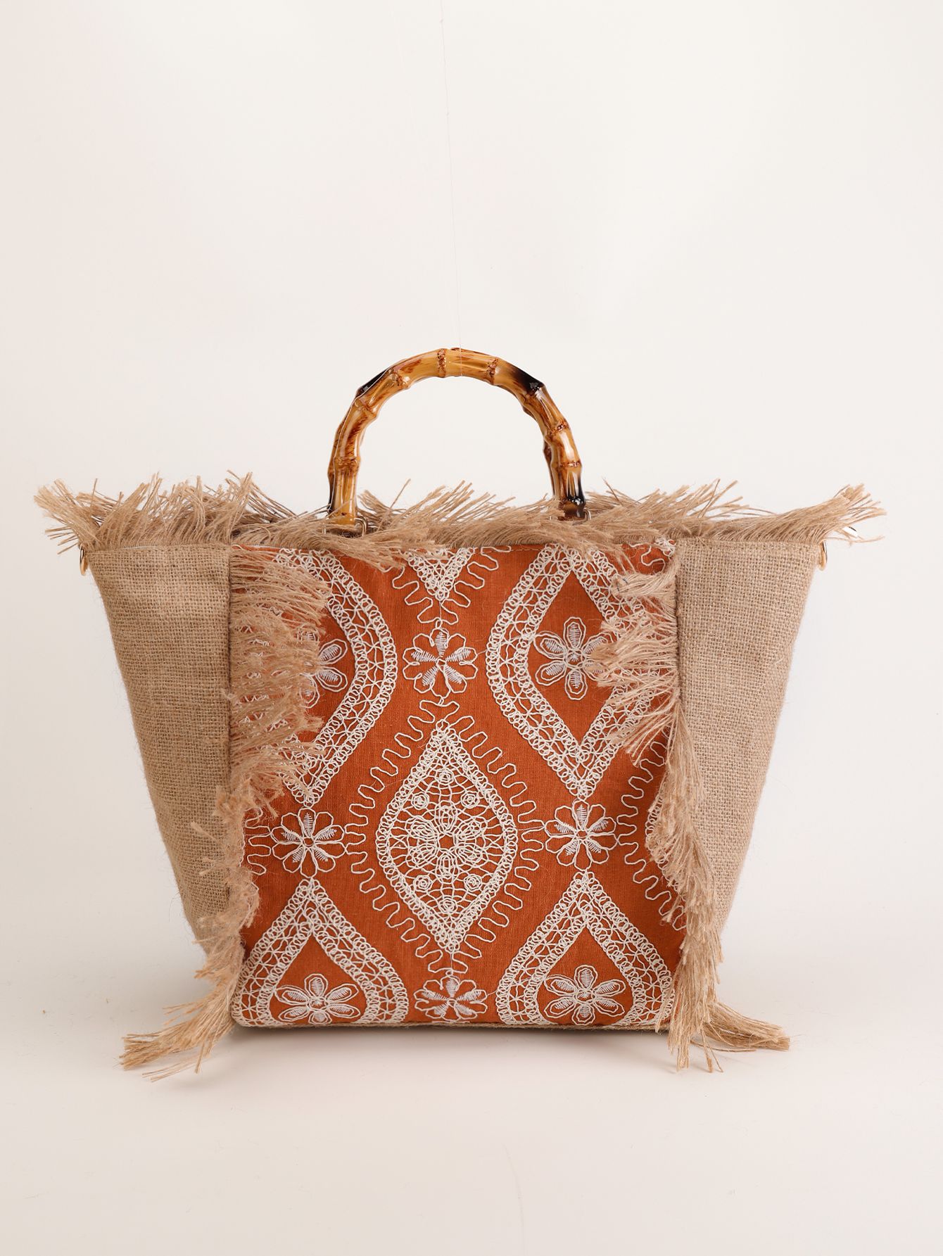 Women’s Bohemian Beach Straw Woven Bag with Strap – Bamboo Handle Tote Bag Women’s Summer Handbag