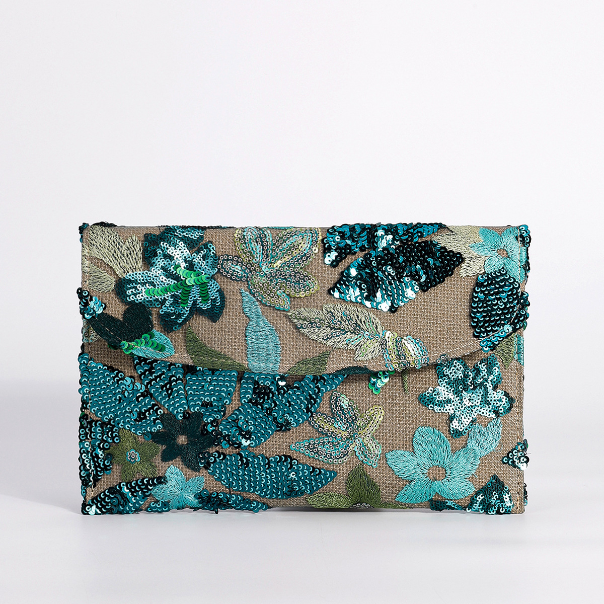 Women’s High-End Envelope Bag – Sequin Embroidery Straw Woven Unique Clutch Bag Summer Handmade Woven Purse