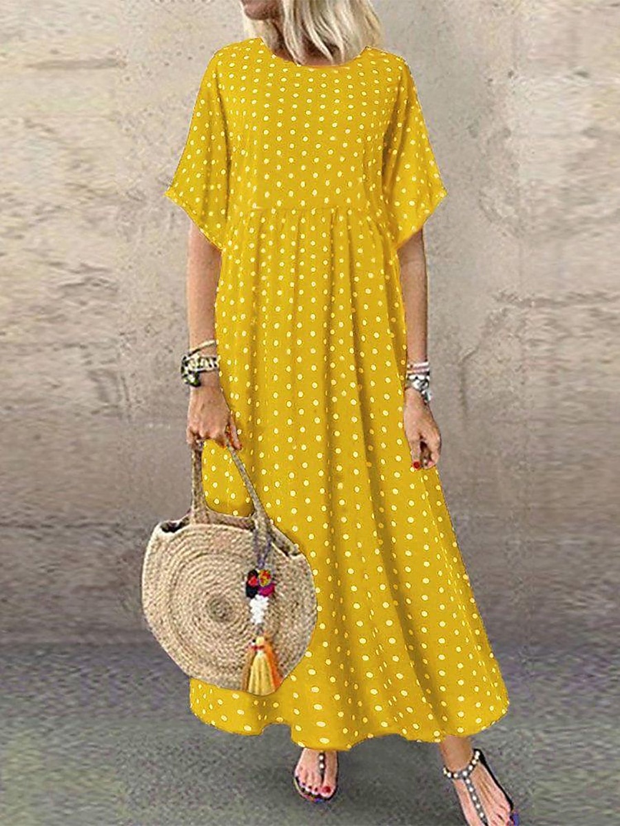 Women's Midi Dress Casual Dress T Shirt Dress Tee Dress A Line Dress Elegant Fashion Modern Outdoor Vacation Going out Regular Fit Polka Dot Short Sleeve Crew Neck Blue Yellow Pink Green Summer Spring 2026 - $19.99 –P3