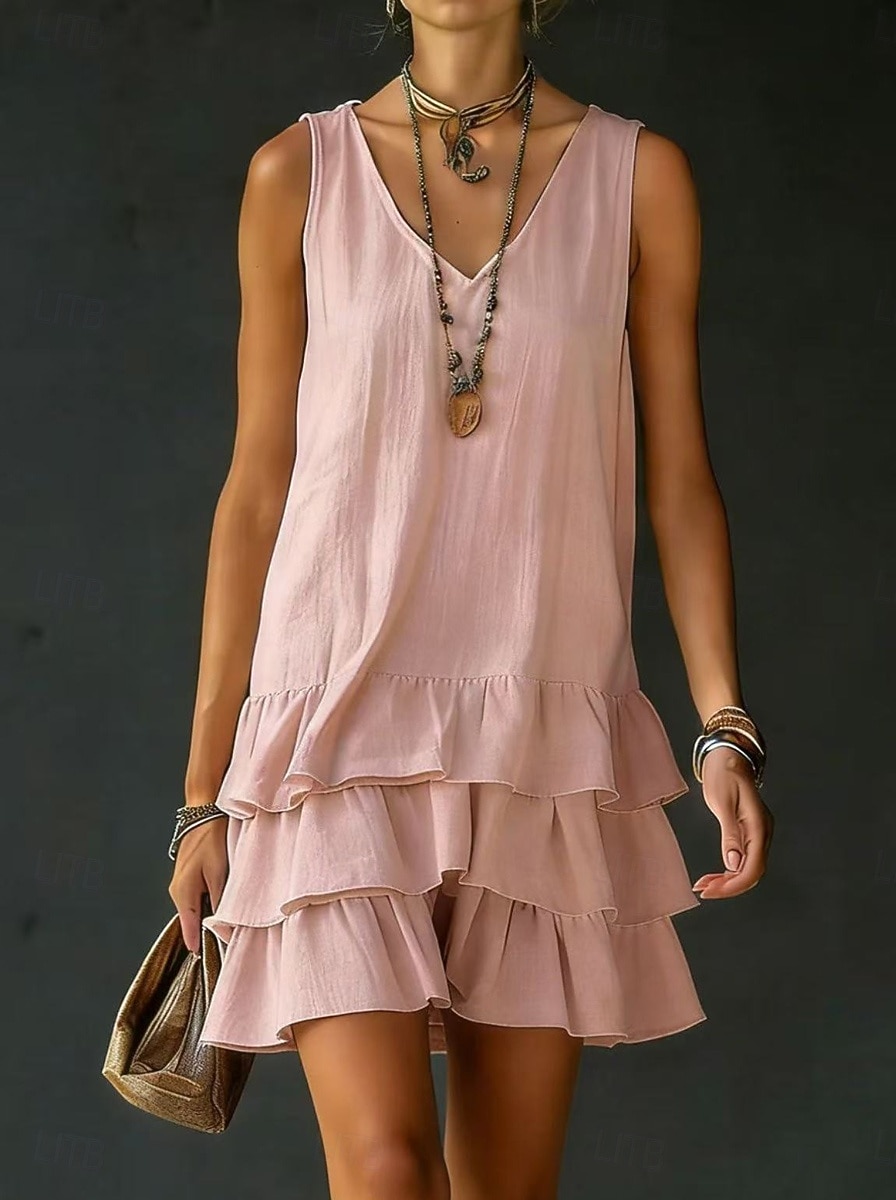 Women's Mini Dress Casual Dress Vest Dress Summer Dress Basic Classic Daily Vacation Regular Fit Plain Sleeveless V Neck Blue White Yellow Pink Summer Spring 2026 - $27.99 –P4
