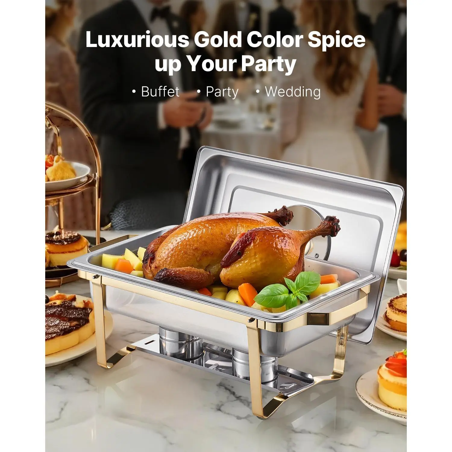 VEVOR 8 Qt Gold Chafing Dish Buffet Set - Stainless Steel
