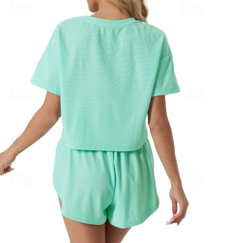Women's Two Piece Sets Shorts Sets Short Sleeve Crew Neck Solid Color Fashion Streetwear Casual Daily Outdoor Light Green Pink Green Summer Regular Fit 2026 - $28.99 –P9