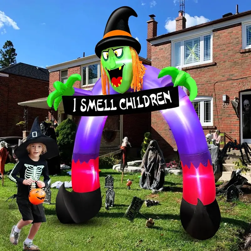 243.84cm Halloween Inflatable Witch Banner Archway with LED Lights
