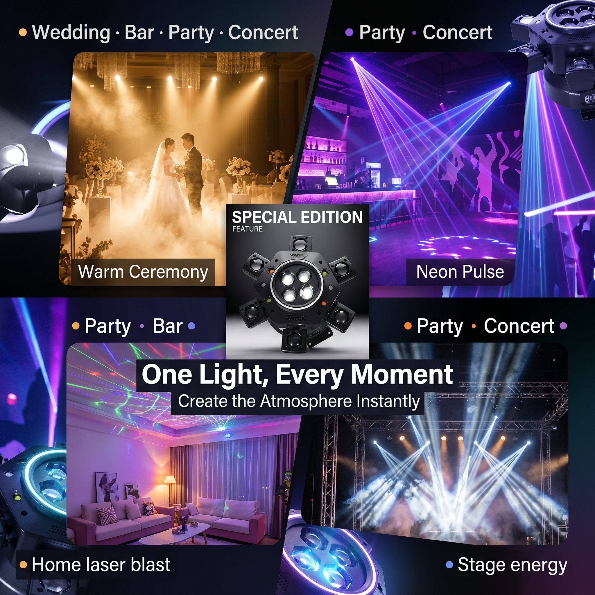 🌈120W 6-Arm DJ Moving Head Light RGBW Beam Laser Disco Strobe 4-in-1 Stage Light for Wedding Bar Party Concert 🎉