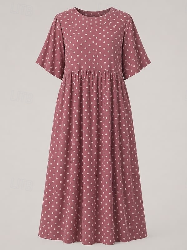 Women's Midi Dress Casual Dress T Shirt Dress Tee Dress A Line Dress Elegant Fashion Modern Outdoor Vacation Going out Regular Fit Polka Dot Short Sleeve Crew Neck Blue Yellow Pink Green Summer Spring 2026 - $19.99 –P1