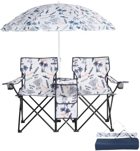 All-in-One Folding Picnic Set - Double Chair, Umbrella & Cooler 🏖️🍻