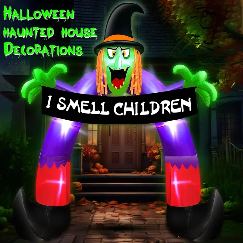 243.84cm Halloween Inflatable Witch Banner Archway with LED Lights