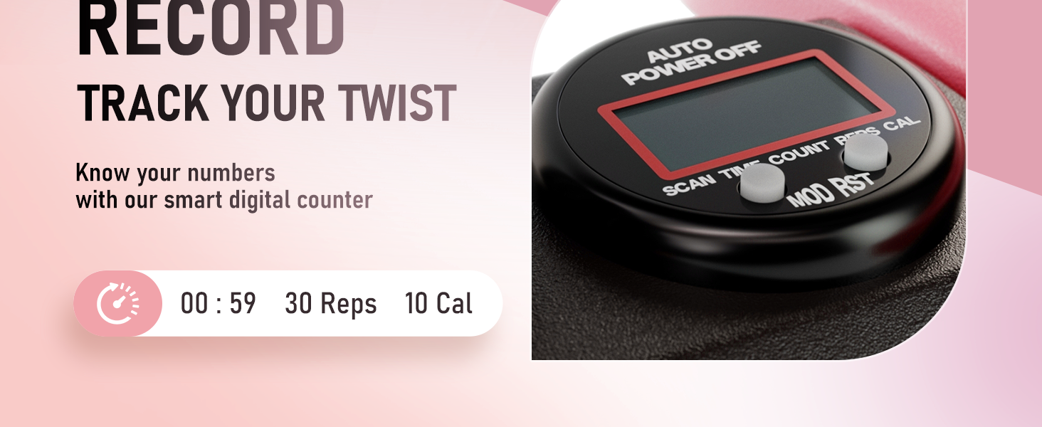 Waist twister features: smart counter, resistance bands, anti-slip pedals, quiet use